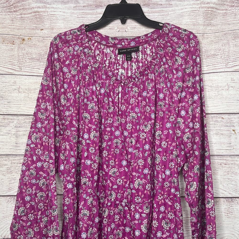 Lane Bryant Purple Ditzy Floral Swiss Dot Peplum Keyhole Top Size 18/20 Plus - Picture 13 of 14